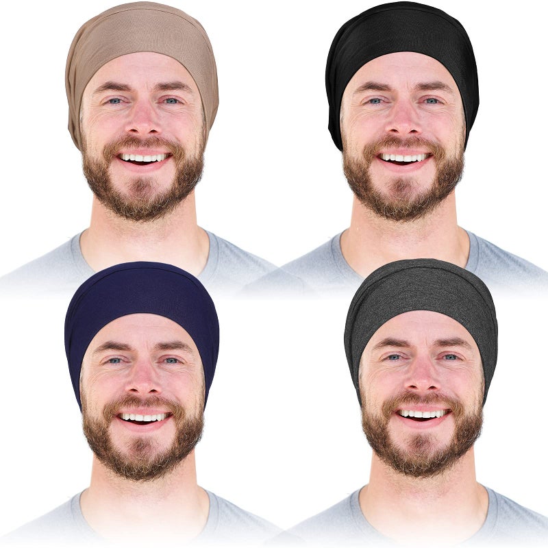 4 Pieces Satin Lined Hair Cover Satin Sleep Bonnet AdjustableDesigned Sleeping Beanie Stay on No Fading Cap for Men